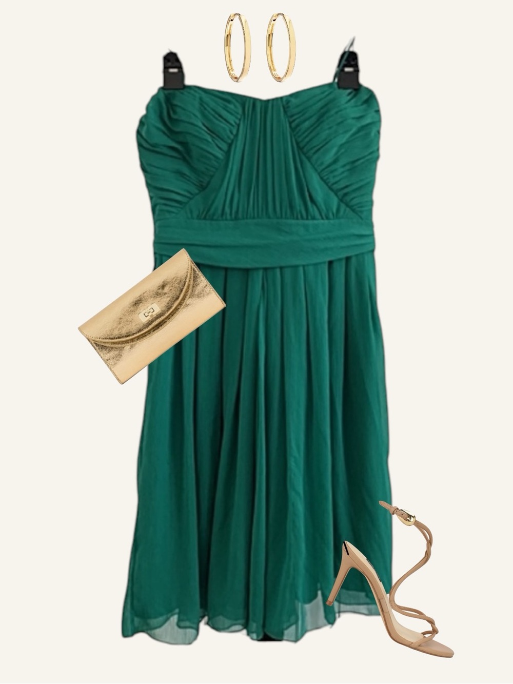 ✨ Badgley Mischka 10 Emerald Goddess Strapless Pleated Cocktail Dress |